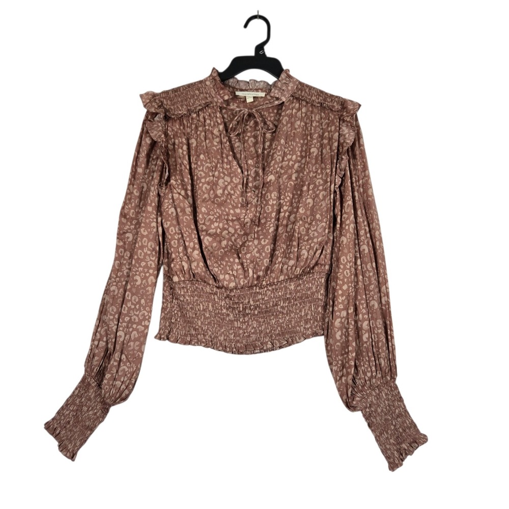 Grace & Gather Blouse Womens Small Pink Smocked Long Lantern Sleeve Sateen